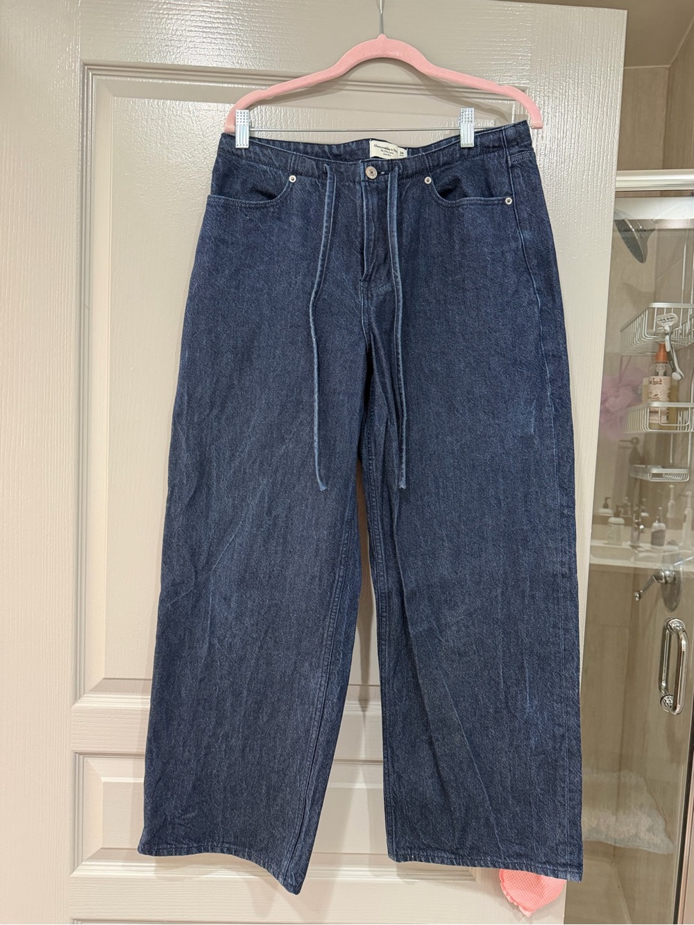 Abercrombie Tie Front Wide Leg Women's Jeans in Dark Blue Curve Love